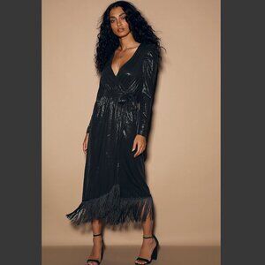 Lulus: Dream Big Metallic Puff Long Sleeve Midi Dress